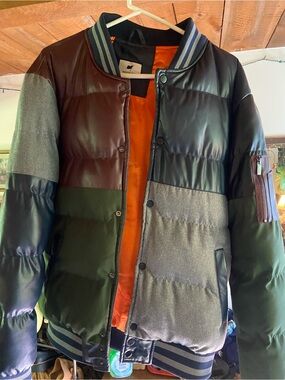 Maison Noir Color lock Puffer Bomber Jacket with Orange Lining